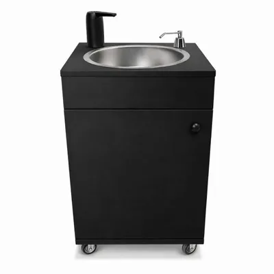 Produktbild von Mobiles Waschbecken Handwaschbecken Bigblack mit Seifenspender Batterie betriebener Wasserhahn Schwarz