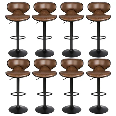 Produktbild von 8er Set Barhocker Barstühle Tresenhocker mit Fußstütze Bistrohocker Drehstuhl Gepolsterter Braun