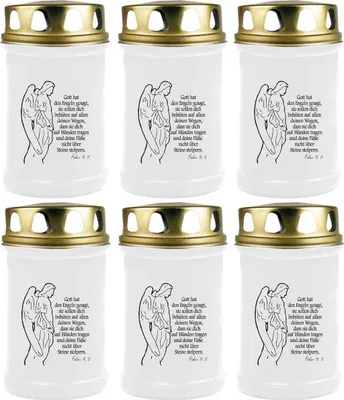 Image de Bougie funéraire - Lot de 6 - Blanc 48h (couvercle doré) - Ange