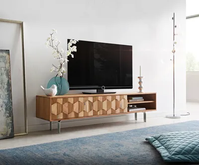 Produktbild von DELIFE Lowboard Fevo 160 cm Akazie Natur 2 Türen L-Fuß