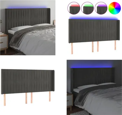 Produktbild von vidaXL LED Kopfteil Dunkelgrau 203x16x118/128 cm Samt - LED Kopfteil - LED Kopfteile - Kopfteil - Bett-Kopfteil