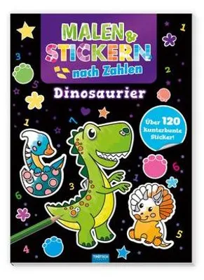 Immagine prodotto di Trötsch Beschäftigungsbuch Malbuch Malen und Stickern nach Zahlen Dinosaurier