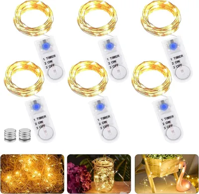 LED-Lichterkette 6er-Set, 2 m, 20 LEDs, warmweiß, Timer, IP65