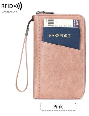 Produktbild von RFID Reisepasshülle mit Reißverschluss – Dokumentenmappe, Reise Organizer für Pass, Karten & Tickets,Pink,12.5*2*20cm.