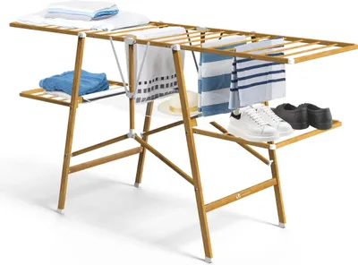 Produktbild von VOUNOT® Wäscheständer Klappbar aus Rostfreier Stahl, Trockenlänge 24 m, Holzimitat