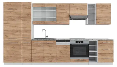Produktbild von Küchenzeile Vicco Fame-Line Goldkraft Eiche/Weiß 355 cm ohne Arbeitsplatte, Model 38683