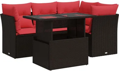 Immagine prodotto di vidaXL Set di divani da giardino 5 pezzi con cuscini in poly rattan acacia marrone