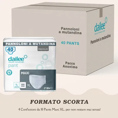 Immagine prodotto di Dailee Pants Maxi XL - 40x Pannoloni per Anziani a Mutandina - 4 Confezioni da 10 Pannoloni per Anziani Notte Super Assorbenti - Pants Incontinenza