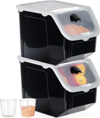 Immagine prodotto di Vilde | Contenitore per alimenti - Nero - 12 L - 2 pezzi - per frutta e verdura - Ventilazione regolabile - Set di caraffe dosatrici