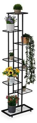 Immagine prodotto di Scaffale per piante - Metallo - 8 ripiani - 142 x 45 x 22 cm - Nero - Per 9 vasi - Per interni e esterni