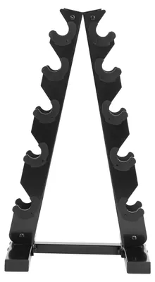 Image de Support pour haltères court - Structure en A - 5 niveaux - Acier et caoutchouc - Pour entraînement de force - Noir