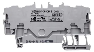 Imagen del producto de WAGO 2001-1401: Borne de conexión pasante para 4 conductores, sección de 0.25 - 1.5 mm