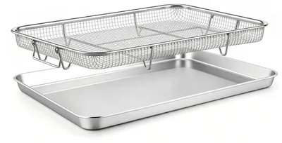 Productafbeelding van Bakplaat met mand, roestvrijstalen plaat en roostermand, 40,2 x 30,7 cm