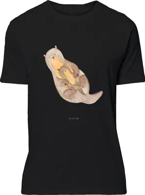 Produktbild von Mr. & Mrs. Panda S T-Shirt Otter Kind - Schwarz - Geschenk, Shirt, mit Aufdruck, Baby, Mutter, Geburt, Tshirt, Familie, Spruch, Mama
