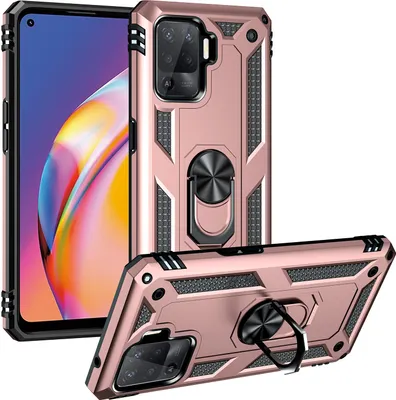Image de Etui pour OPPO A94 4G/Reno5 F/F19 Pro/Reno5 Lite étui de protection militaire double couche avec anneau de maintien et support Rose