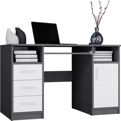 Produktbild von Schreibtisch Delta Anthrazit Weiss 120 Cm 3 Schubladen Schrank Regale Für Büro Zimmer