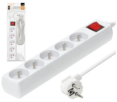 Imagen del producto de Regleta de enchufes LINEA, 5 enchufes/5 metros, con enchufes Schuko y interruptor, color blanco