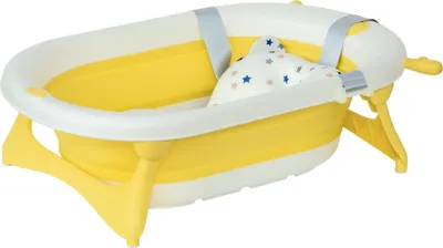 Produktbild von HOMCOM Faltbadewanne für Neugeborene bis 3 Jahre, 81,5 x 50,5 x 23,5 cm, mit wärmeempfindlichem Stöpselkissen und rutschfesten Polstern, Gelb