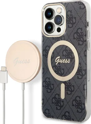 Obrázok produktu pre Guess Set Magsafe Nabíjačka + Puzdro Pre Iphone 14 Pro Max 6.7 Black 4G Print (Gubpp14Xh4Eacsk)