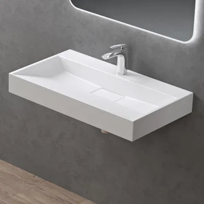 Image de doporro Lavabo Suspendu avec Bonde Vasque à Poser Blanc Mat 80x46x11cm Lave Mains Rectangulaire avec Perçage de Robinet Colossum19