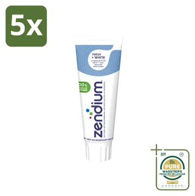 Immagine prodotto di 5 confezioni di dentifricio Zendium Fresh+White, 75 ml ciascuna, confezione risparmio, 5 pezzi