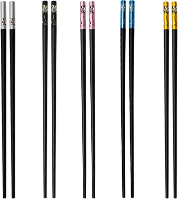 Imagen del producto de 5 pares de palillos de fibra de vidrio, palillos japoneses reutilizables con diseño floral antideslizante, aptos para lavavajillas, 24 cm