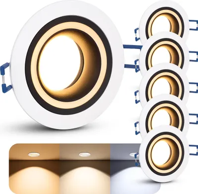 Produktbild von SSC-LUXon 6x Einbauleuchte Matapo rund weiß mit Lichtring– inkl. LED Glühbirne 4W dimmbar warmweiß – Deckeneinbaustrahler für Wohnzimmer