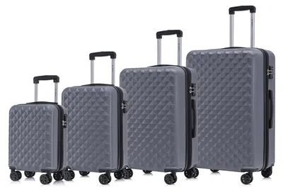 Obrázek produktu pro Sada kufrů – Tvrdé kufry – Černá barva – Velikosti: 16, 20, 24, 28 palců – Materiál: ABS – Zámek TSA – 4 kola