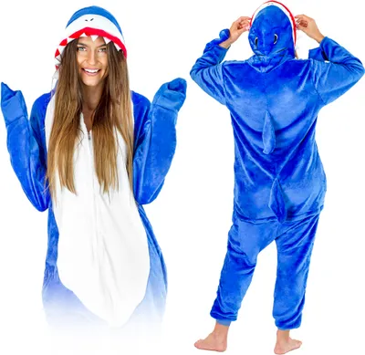Produktbild von Halloween Kostüm Damen & Herren - One Piece Schlafanzug Hai - Jumpsuit - Karneval & Pyjama Kostüme für Erwachsene, Gröse M