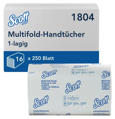 Produktbild von Scott® Papierhandtücher mit Multifold-Z-Falz 1804, 1-lagiges weißes Handtuchpapi