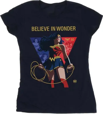 Produktbild von DC Comics - "80th Anniversary Believe In Wonder" T-Shirt für Damen BI45059 (S) (Marineblau)