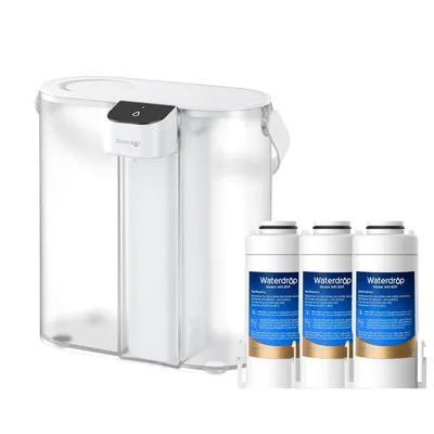 Image de Waterdrop Eletric Pichet filtre à eau pour réfrigérateur avec 3 filtres, Système de filtration d'eau Countertop, 757 litres, Blanc, WD-ED02W