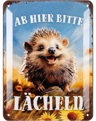 Produktbild von LANOLU Retro Blechschild Ab hier lächeln, Blechschilder Garten mit Sprüchen, nostalgische Dekoration als Gärtner Geschenke, 15x20cm