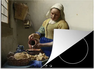 Produktbild von KitchenYeah© Herdabdeckplatte Das Milchmädchen - Johannes Vermeer , 70x52cm, Küche Deko, Glaskeramikkochfeld Herdabdeckung, Abdeckplatte fùr Kochfeld