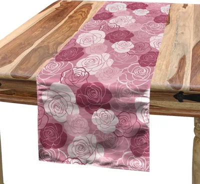Produktbild von ABAKUHAUS Rose Blumen Tischläufer, Pastellton Romantische Blumen Blütenblätter Motiv Blühende Natur-Druck, 40 x 225 cm, Getrocknete Rose Pale Rose