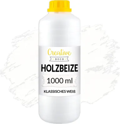 Produktbild von Creative Deco Holzbeize auf Wasserbasis | 1L | Intensive Weiße Holzfarbe | Schnelltrocknender Lack | Ungiftig | Varnish Für Holz, Holzverkleidungen, Beton, Ziegel, Tapeten & mehr | Hocheffizient