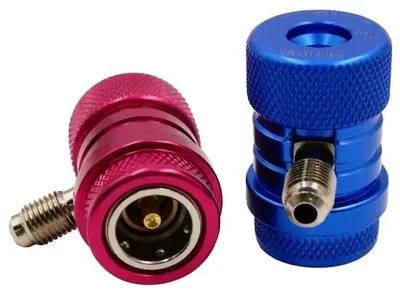 Produktbild von Schnellkupplungsventile, Aluminiumkonstruktion, Niederdruck 300 PSI, Hochdruck 400 PSI, 1/4 Zoll SAE Anschlüsse, Für R1234yf Kältemittel