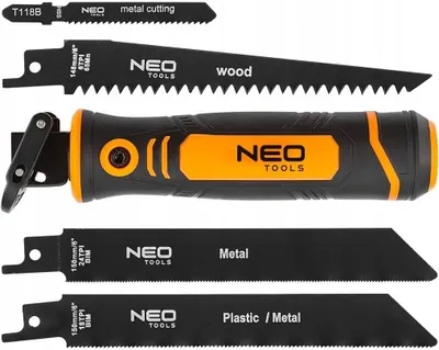 Immagine prodotto di NEO TOOLS Manico per sega con 4 lame per sega alternativa - lama per sega alternativa per legno, metallo in legno, metallo