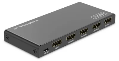 Produktbild von Digitus 4K HDMI Splitter, 1x4, HDMI, 4x HDMI, Micro USB, 3840 x 2160 Pixel, Schwarz, Metall