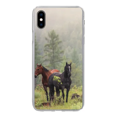 Produktbild von MuchoWow® Handyhülle Schutzhülle Hülle für iPhone Xs Pferde - Wald - Nebel Silikon Softcase Handy Hülle - Handytasche