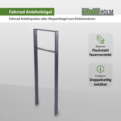 Produktbild von Fahrradanlehnbügel 116,5 x 39 cm Flachstahl 13 mm Anthrazit Einbetonieren Fahrradständer Parker Typ H