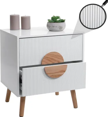Zdjęcie produktu dla Szafka nocna HWC-N89, komoda z szufladami, szafka nocna, szuflada 3D, drewno melaminowe, 55x48x41cm ~ biały