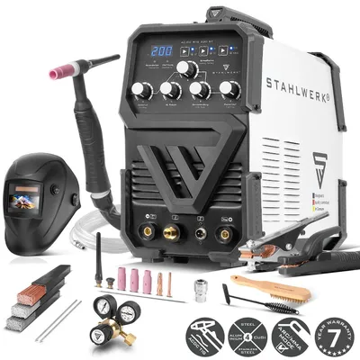 Obrázek produktu pro STAHLWERK oblouková svářečka v ochranném plynu 2 v 1 AC/DC TIG 200 ST - plně vybavená - TIG a MMA (MMA) až 200 A, režim 2T a 4T, svařování hliníku AC TIG