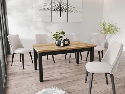 Produktbild von Moderner Rechteckiger Ausziehbarer Esstisch - Platzsparend - Schwarze Holzbeine - 160 bis 200 cm - Hergestellt in EU - 160 x 80 cm - Wotan Eiche