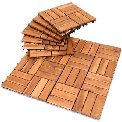 Produktbild von Izrielar 1m² Akazienholz Terrassenfliesen 30x30cm 11 Stück Klicksystem wetterfest rutschfest für Garten Balkon