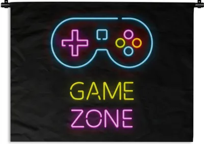 Produktbild von MuchoWow® Wandteppich Wandbehang Controller - Spiel - Neon - Schwarz - Zitate - Spielzone 120x90 cm Tapisserie Dekoration Wandtuch - Wohnen - Aufhänger für die Wand