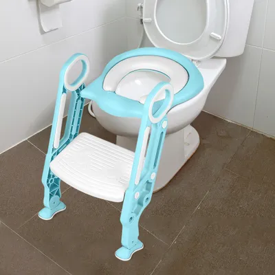 Image de Siège de toilette pour enfants avec marche, pliable, avec coussin et poignées en polyuréthane. Pot pour enfants, pot d'apprentissage pour enfants