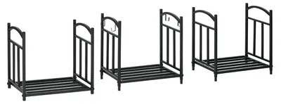 Produktbild von Kaminholzregal fš¹r innen 46 x 32 x 126 cm 3 Ebenen Brennholzregal mit 4 Haken Metall Schwarz