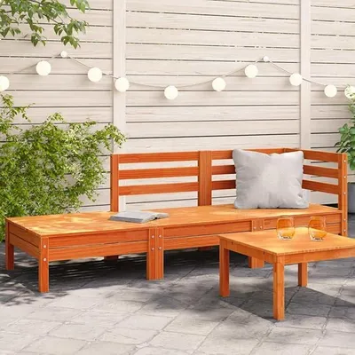 Produktbild von Gartensofa 3-Sitzer Wachsbraun Massivholz Kiefer, 190,5x63,5x62,5 cm, Modulsofa mit Rückenlehne, wetterfestes Loungemöbel für Terrasse Balkon Garten