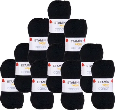 Produktbild von 10 x 30g Etamin Canan uni Strickgarn Sommerwolle, Häkelgarn, Farbwahl, Farbe:E-102 schwarz